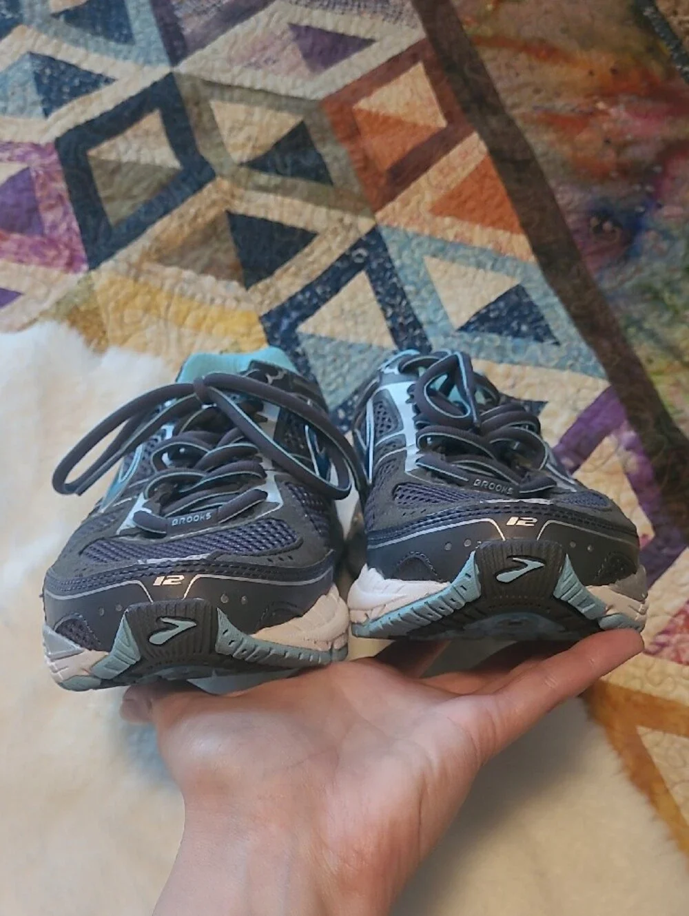 Brooks Gray & Teal Addiction 12 DNA Lace Up  Running Shoes 7.5 Extra Wide